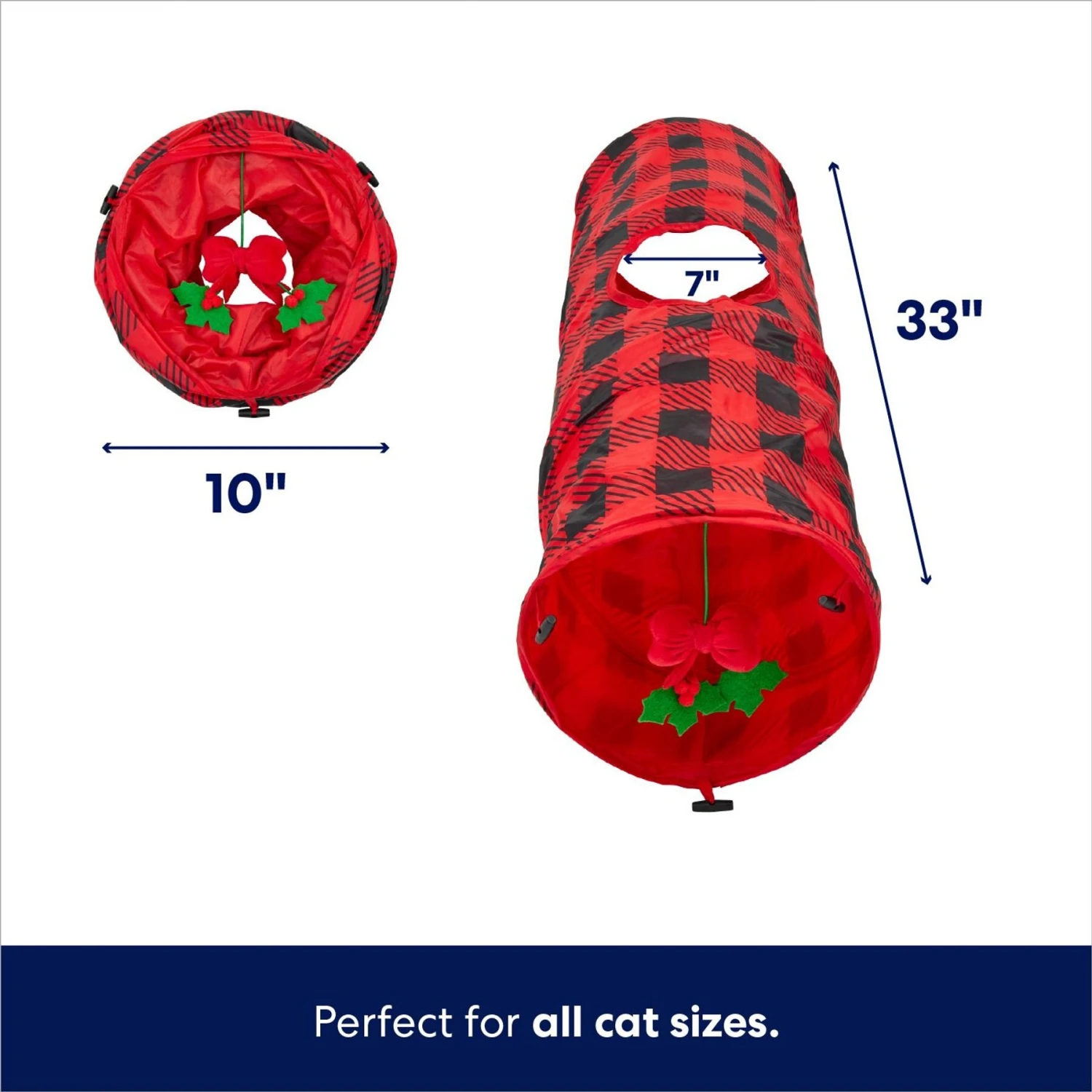 Frisco Holiday Buffalo Plaid Foldable Play Tunnel Cat Toy With Catnip 2 Frisco Holiday Buffalo Plaid Foldable Play Tunnel Cat Toy With Catnip - Image 2