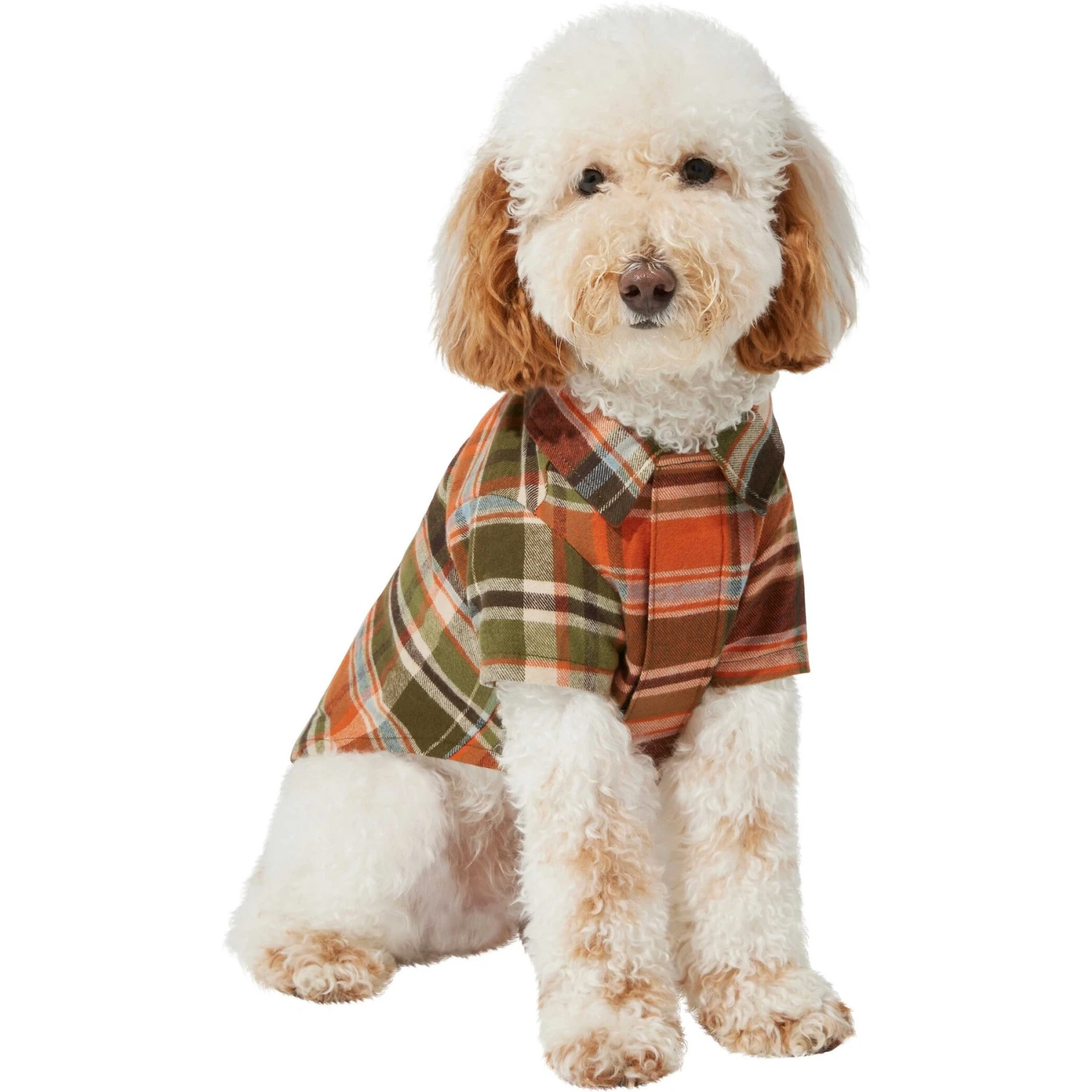 Frisco Orange & Olive Plaid Dog & Cat Flannel Shirt 3 Frisco Orange & Olive Plaid Dog & Cat Flannel Shirt - Image 3