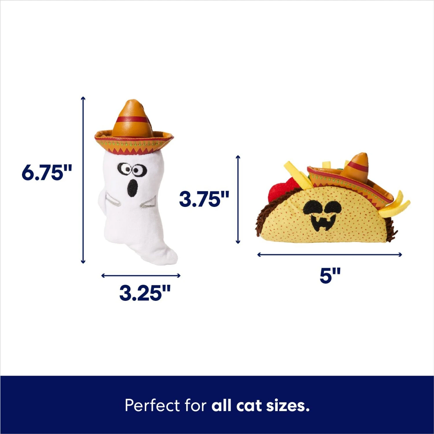 Frisco Halloween Fiesta Ghost & Taco Plush Cat Toy With Catnip, 2 Count 2 Frisco Halloween Fiesta Ghost & Taco Plush Cat Toy With Catnip, 2 Count - Image 2
