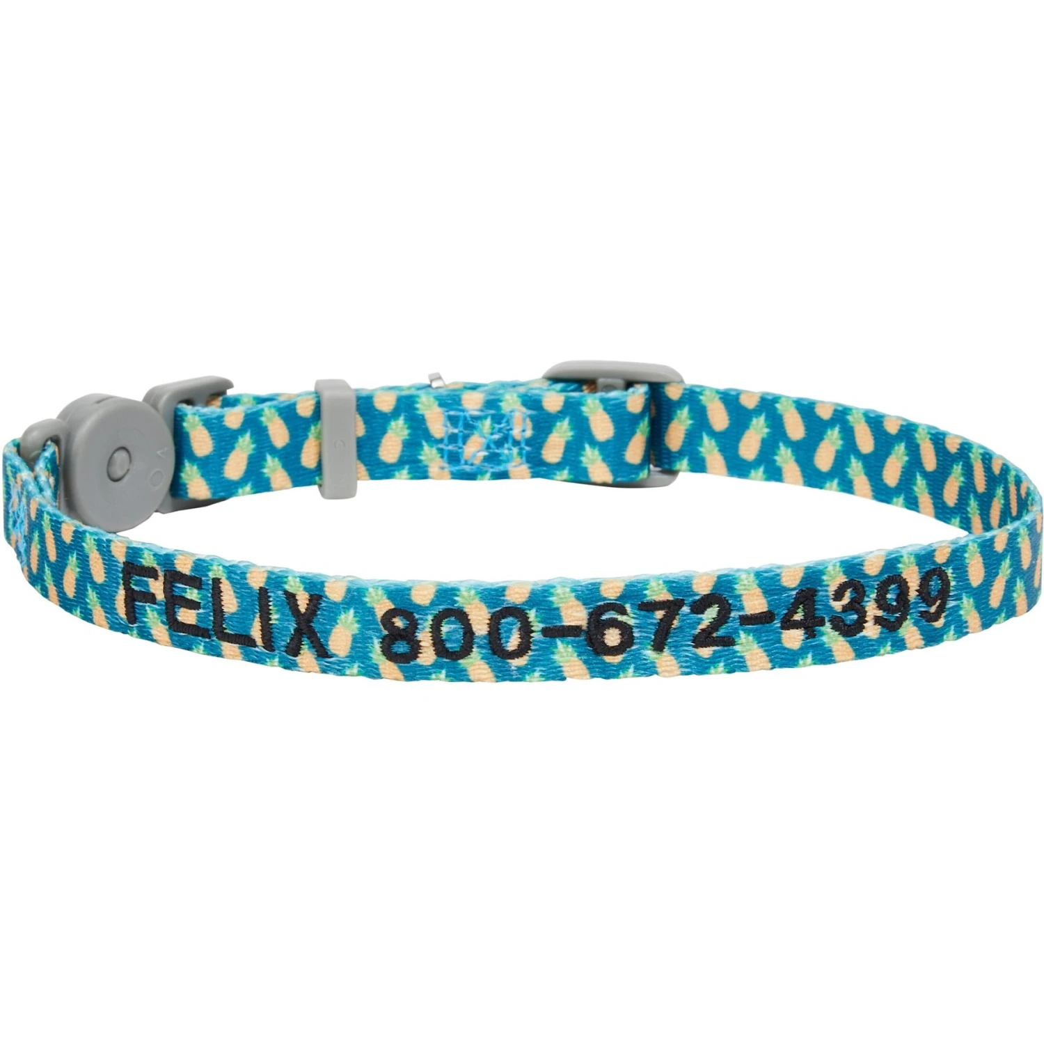Frisco Pineapple Polyester Personalized Breakaway Cat Collar With Bell 1 Frisco Pineapple Polyester Personalized Breakaway Cat Collar With Bell