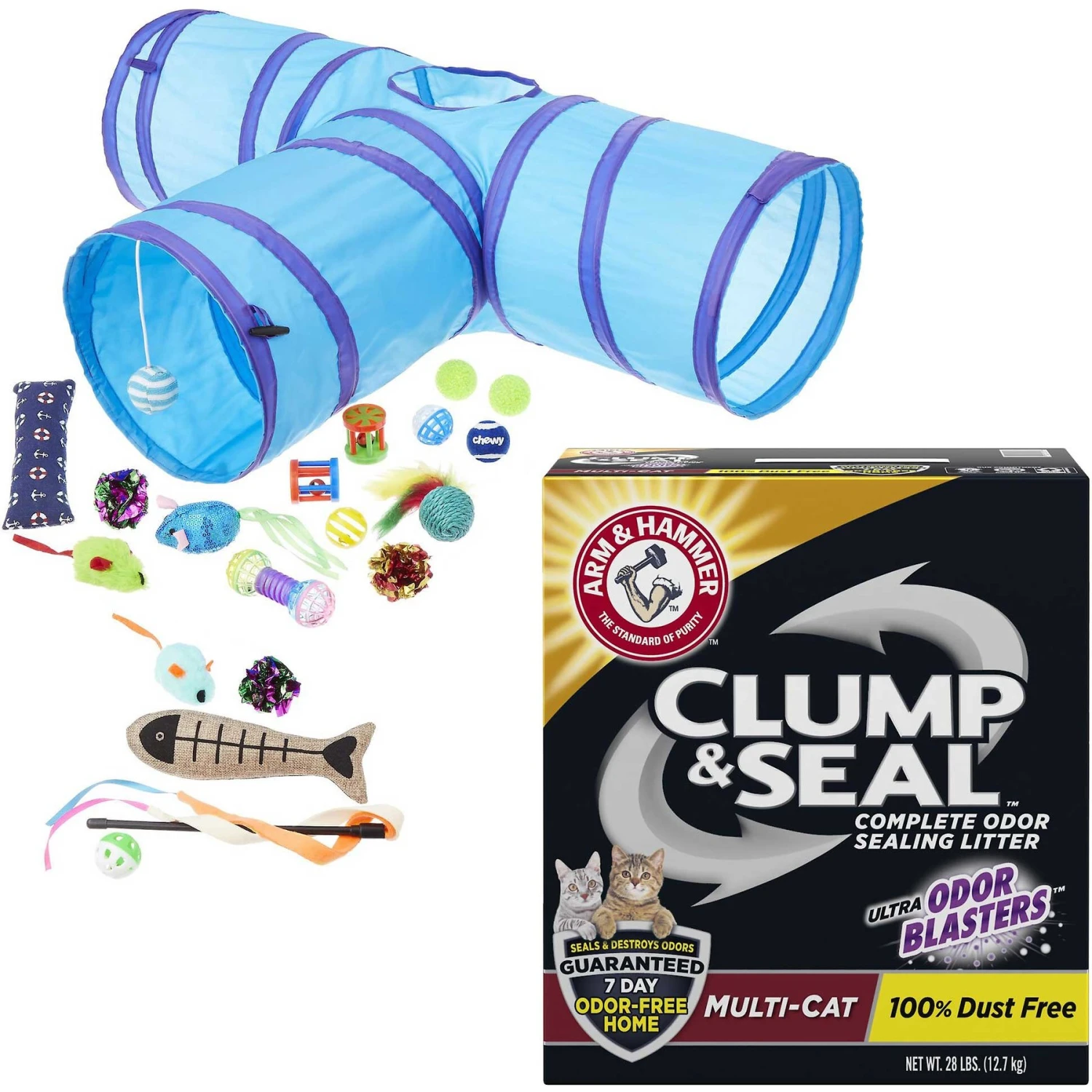 Frisco Plush, Teaser, Ball & Tri-Tunnel Variety Pack Cat Toy With Catnip, 20 Count & Arm & Hammer Litter Clump & Seal Multi-Cat Scented Clumping Clay Cat Litter 1 Frisco Plush, Teaser, Ball & Tri-Tunnel Variety Pack Cat Toy With Catnip, 20 Count & Arm & Hammer Litter Clump & Seal Multi-Cat Scented Clumping Clay Cat Litter
