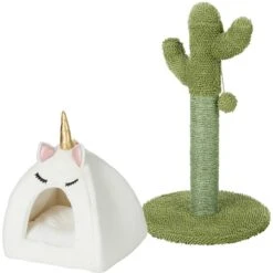 Frisco 17 Frisco Novelty Unicorn Covered Cat & Dog Bed & Frisco Cactus Cat Scratching Post