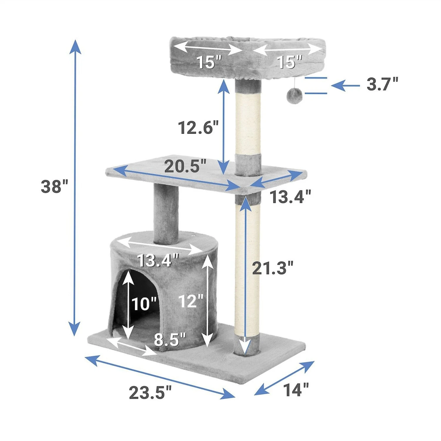 Frisco 61-in Faux Fur Cat Tree & Condo & Frisco 38-in Cat Tree With Condo, Top Perch & Toy 7 Frisco 61-in Faux Fur Cat Tree & Condo & Frisco 38-in Cat Tree With Condo, Top Perch & Toy - Image 7